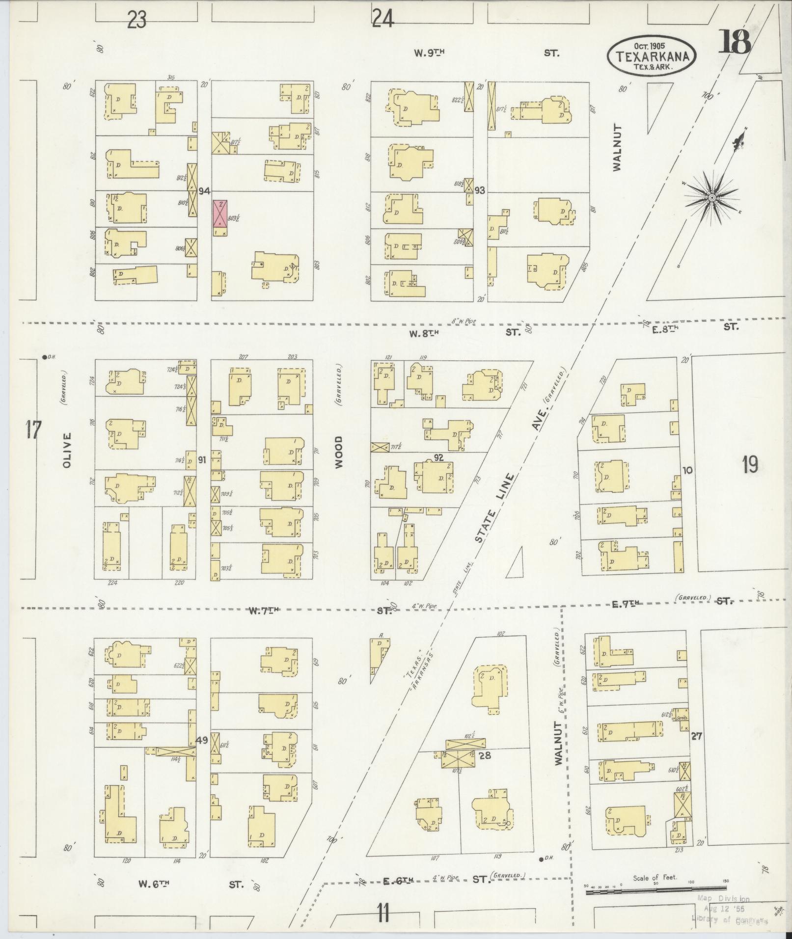 Sanborn Fire Insurance Map from Texarkana, Bowie County, Texas (1905), Sheet #0018 - Complete Map Set gallery image, historic Sanborn map, vintage wall art, Texas Texas