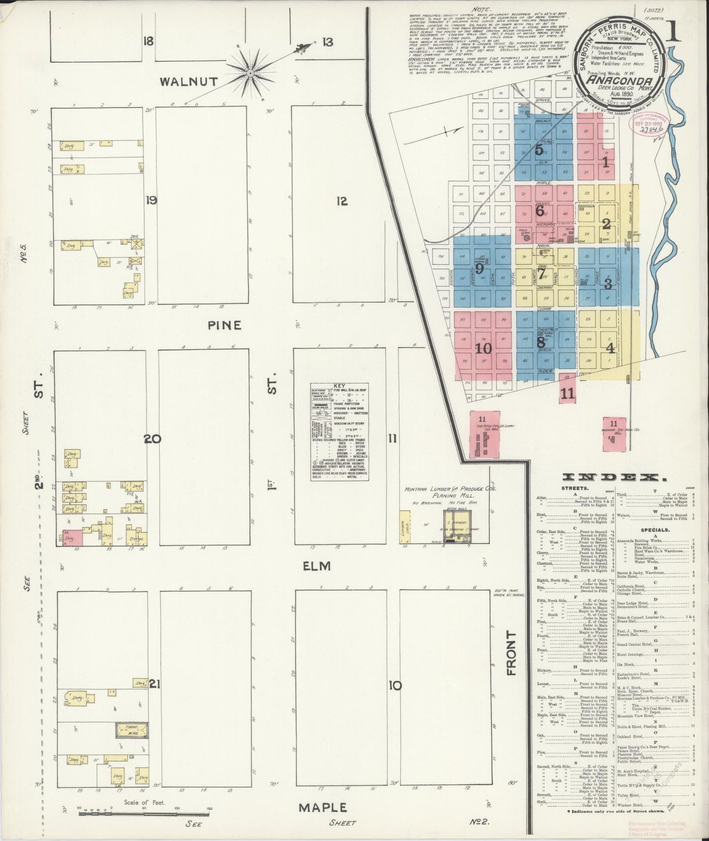 Sanborn Fire Insurance Map from Anaconda, Deer Lodge County, Montana (1890), Sheet #0001 - Complete Map Set gallery image, historic Sanborn map, vintage wall art, Montana Montana