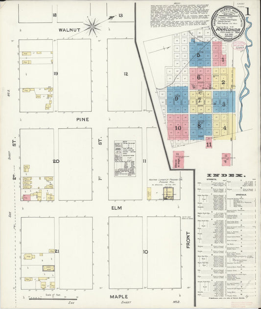 Sanborn Fire Insurance Map from Anaconda, Deer Lodge County, Montana (1890), Sheet #0001 - Complete Map Set gallery image, historic Sanborn map, vintage wall art, Montana Montana