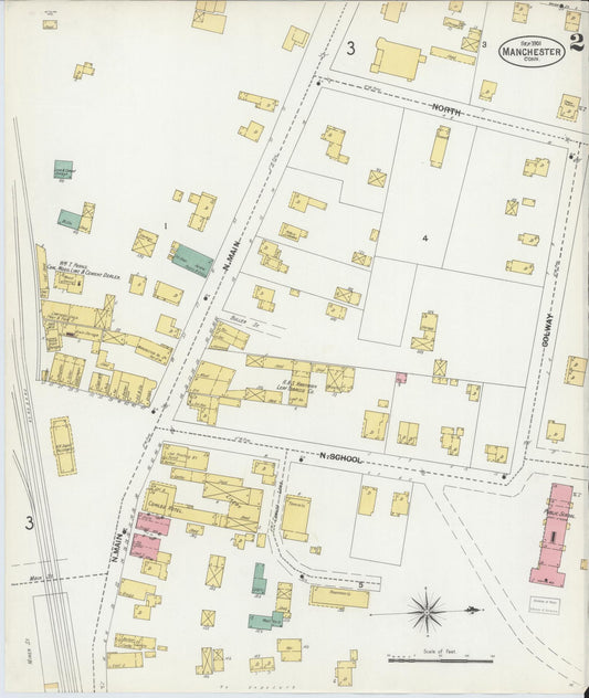 Sanborn Fire Insurance Map from Manchester, Hartford County, Connecticut (1901), Sheet #0002 - Historic Sanborn Fire Insurance Map Print, vintage old map wall art, antique decor, genealogy gift, Connecticut Connecticut map