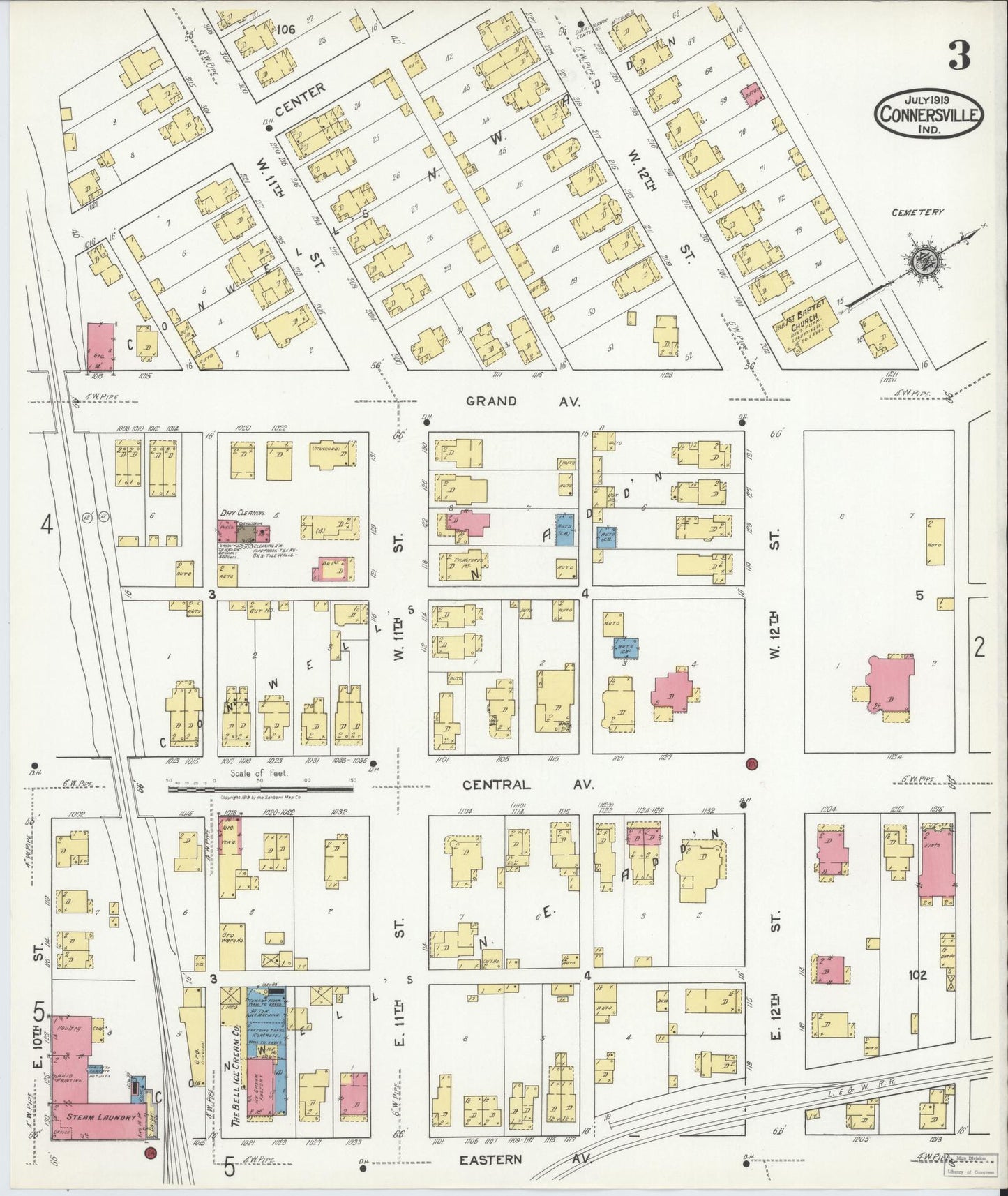 Sanborn Fire Insurance Map from Connersville, Fayette County, Indiana (1919), Sheet #0003 - Complete Map Set gallery image, historic Sanborn map, vintage wall art, Indiana Indiana