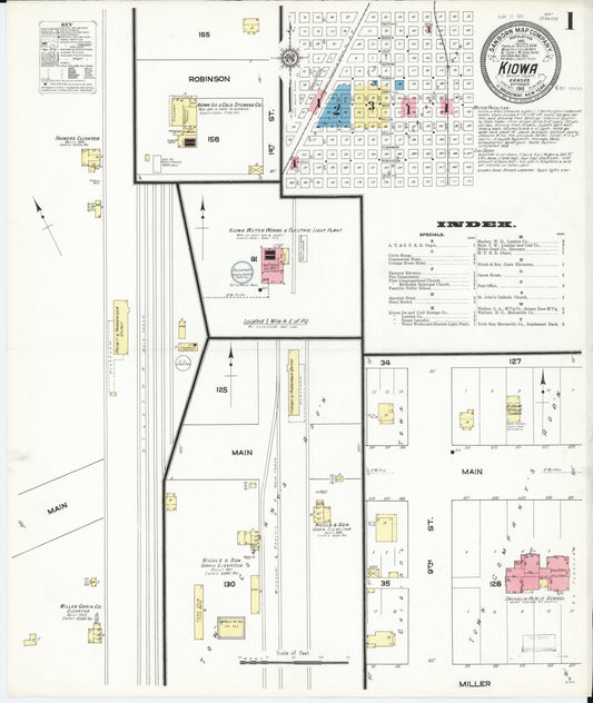 Sanborn Fire Insurance Map from Kiowa, Barber County, Kansas (1911), Sheet #0001 - Complete Map Set gallery image, historic Sanborn map, vintage wall art, Kansas Kansas