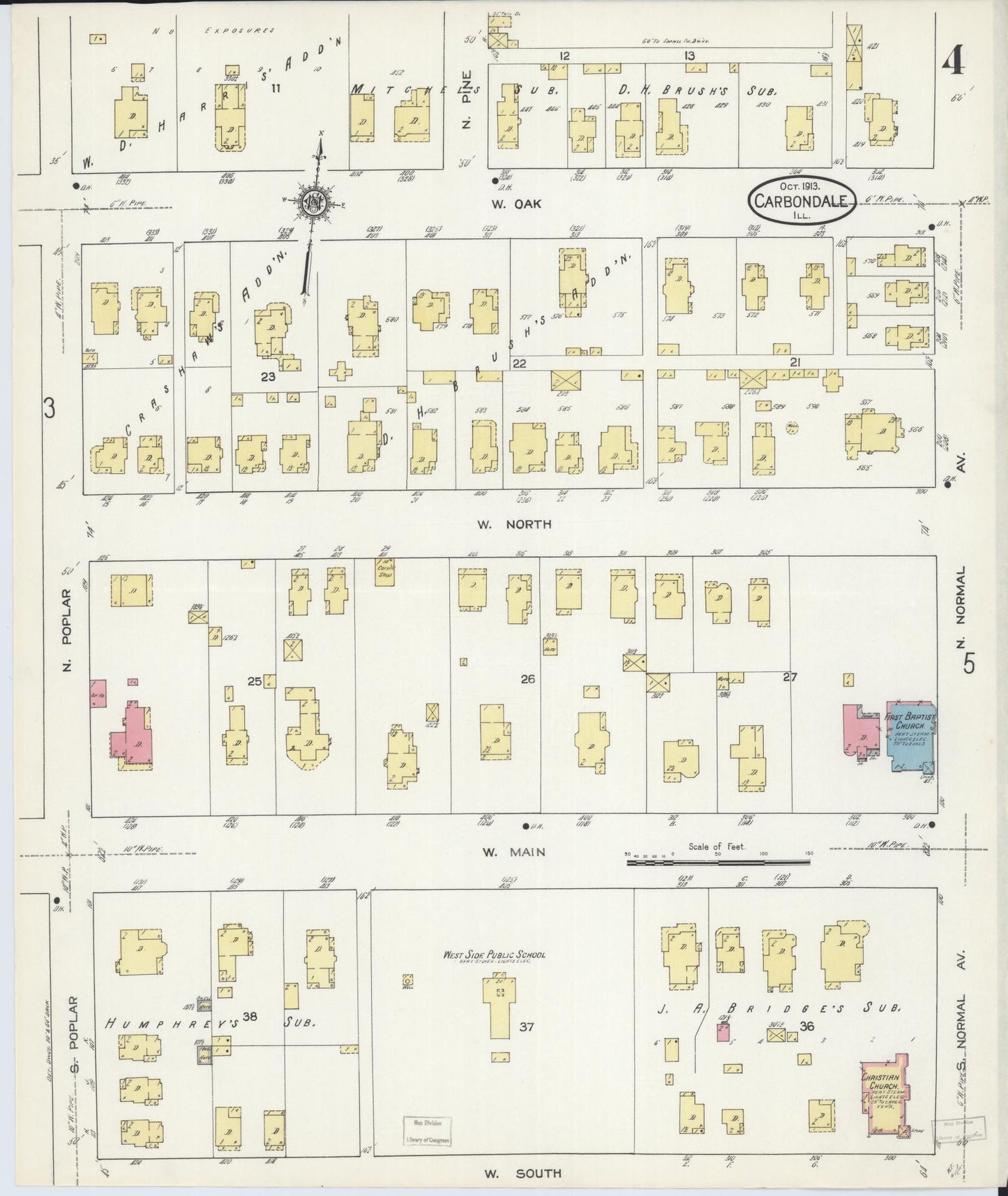 Sanborn Fire Insurance Map from Carbondale, Jackson County, Illinois (1913), Sheet #0004 - Complete Map Set gallery image, historic Sanborn map, vintage wall art, Illinois Illinois