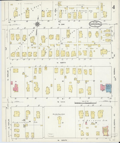 Sanborn Fire Insurance Map from Carbondale, Jackson County, Illinois (1913), Sheet #0004 - Complete Map Set gallery image, historic Sanborn map, vintage wall art, Illinois Illinois