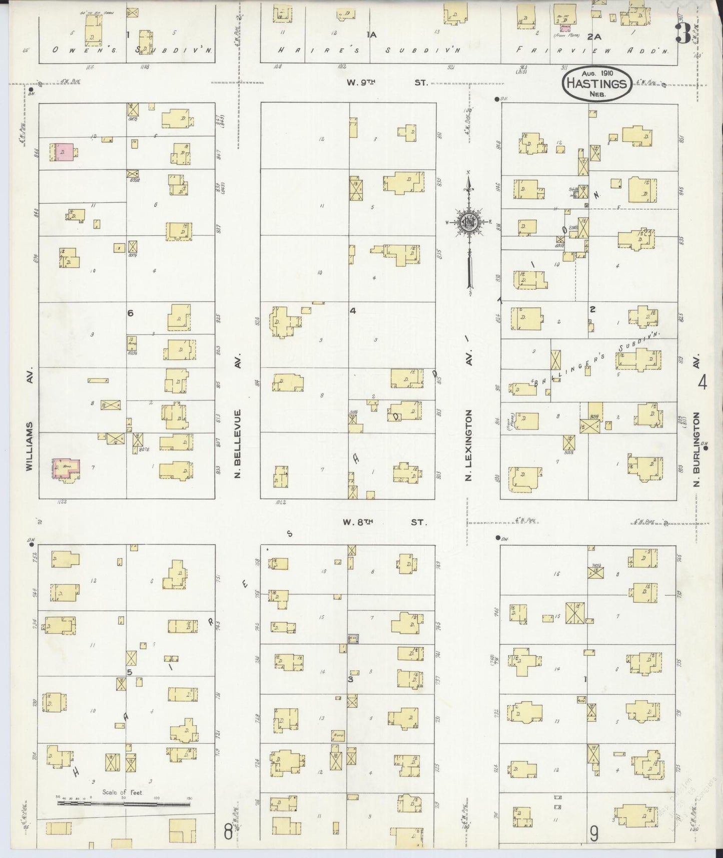 Sanborn Fire Insurance Map from Hastings, Adams County, Nebraska (1910), Sheet #0003 - Complete Map Set gallery image, historic Sanborn map, vintage wall art, Nebraska Nebraska