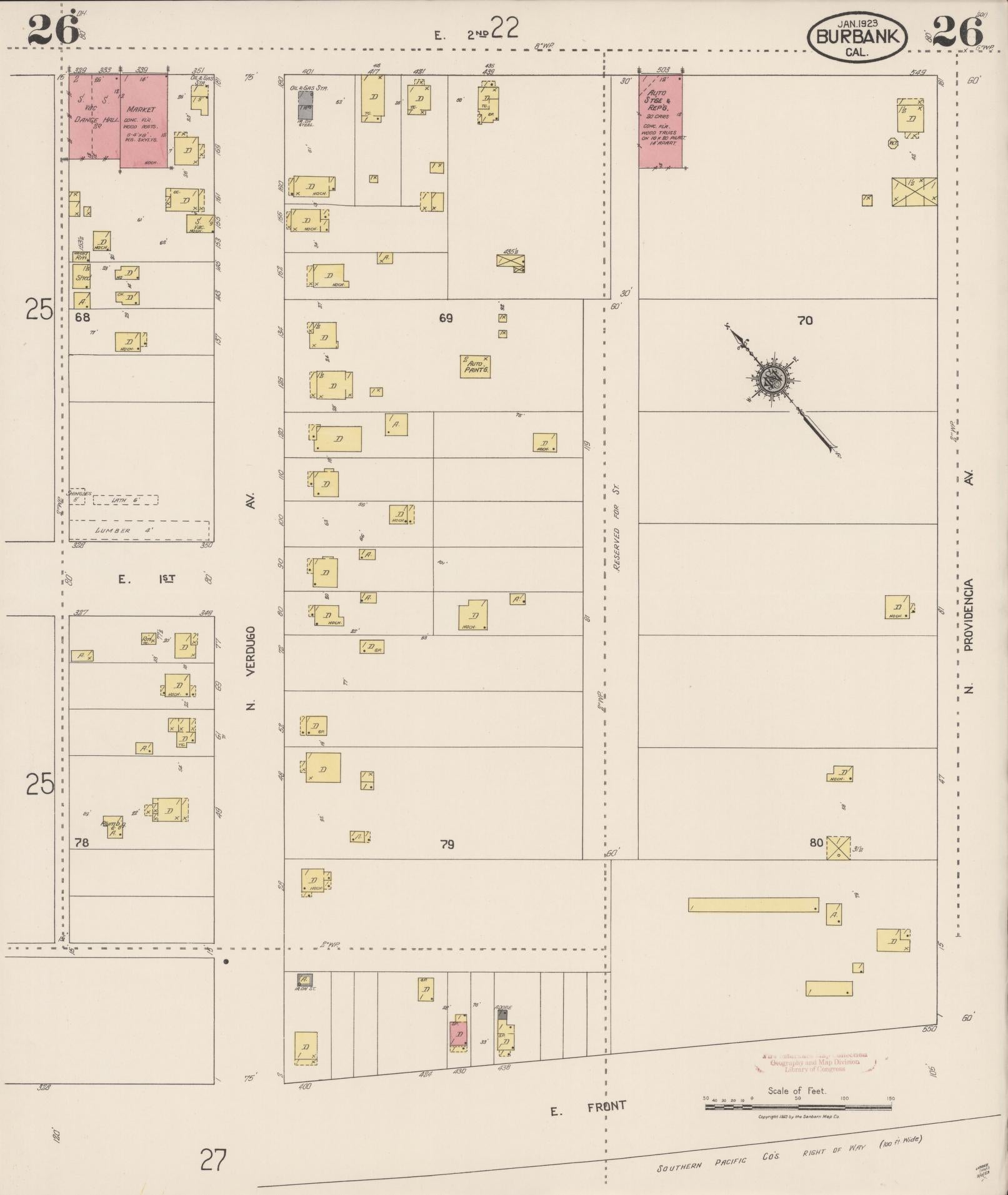 Sanborn Fire Insurance Map from Burbank, Los Angeles County, California (1923), Sheet #0026 - Complete Map Set gallery image, historic Sanborn map, vintage wall art, California California