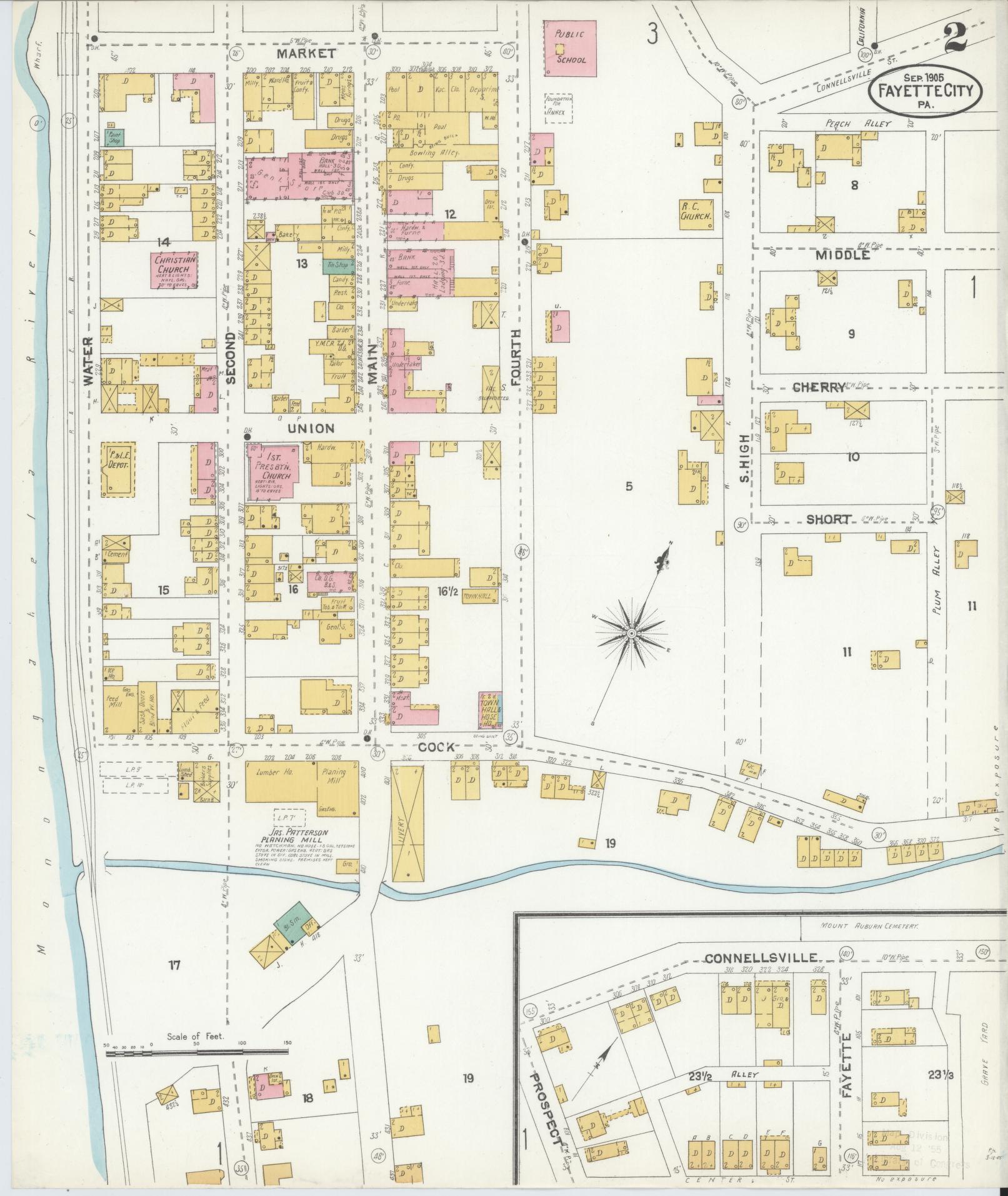 Sanborn Fire Insurance Map from Fayette City, Fayette County, Pennsylvania (1905), Sheet #0002 - Historic Sanborn Fire Insurance Map Print, vintage old map wall art, antique decor, genealogy gift, Pennsylvania Pennsylvania map