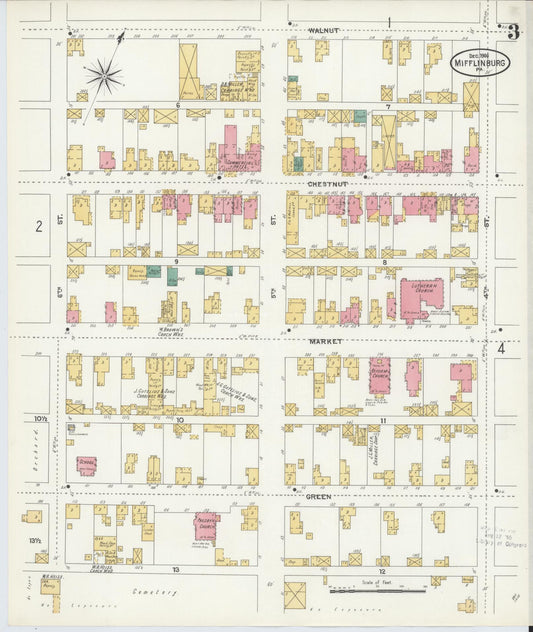 Sanborn Fire Insurance Map from Mifflinburg, Union County, Pennsylvania (1906), Sheet #0003 - Historic Sanborn Fire Insurance Map Print, vintage old map wall art, antique decor, genealogy gift, Pennsylvania Pennsylvania map