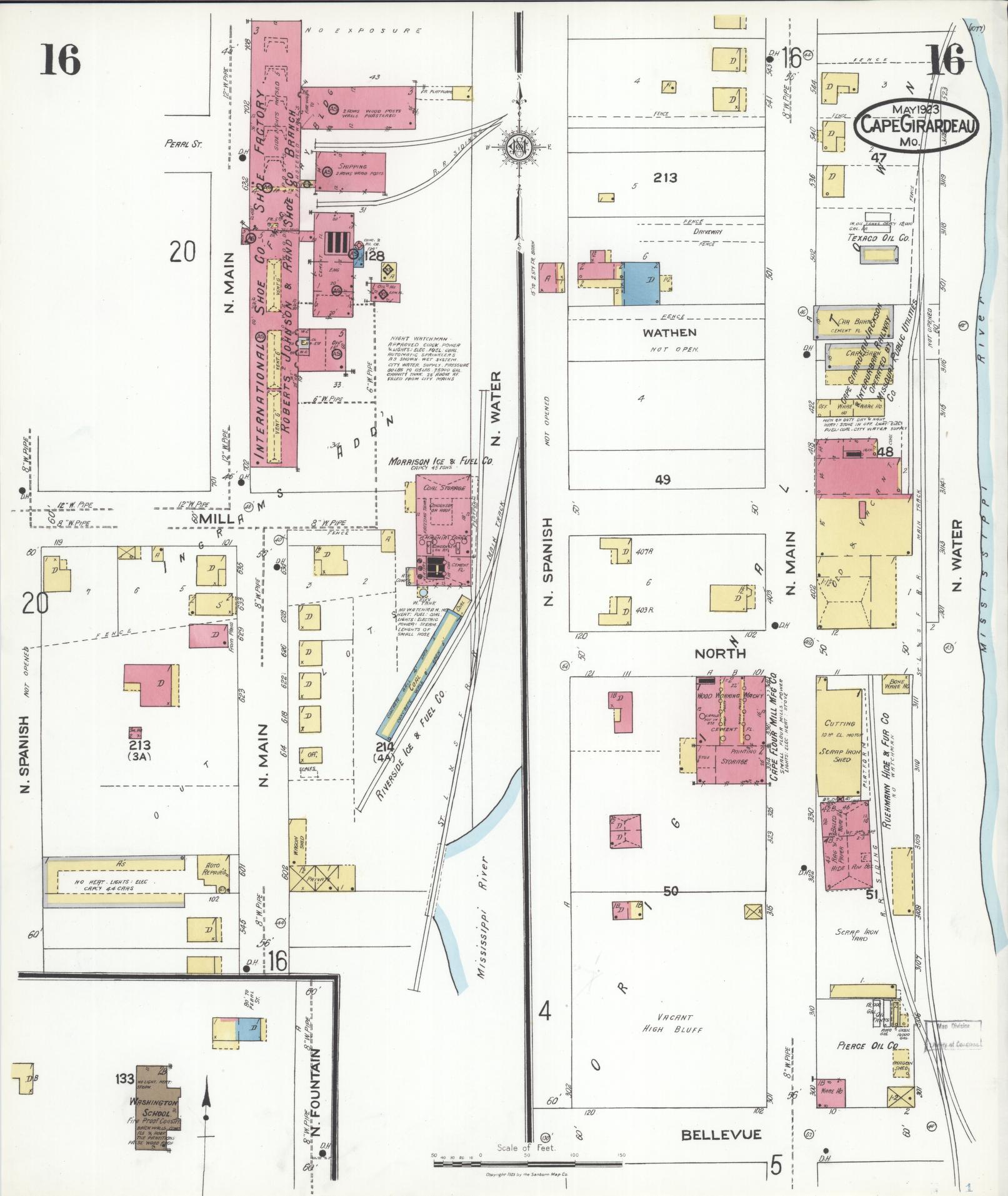 Sanborn Fire Insurance Map from Cape Girardeau, Cape Girardeau County, Missouri (1923), Sheet #0016 - Historic Sanborn Fire Insurance Map Print, vintage old map wall art, antique decor, genealogy gift, Missouri Missouri map