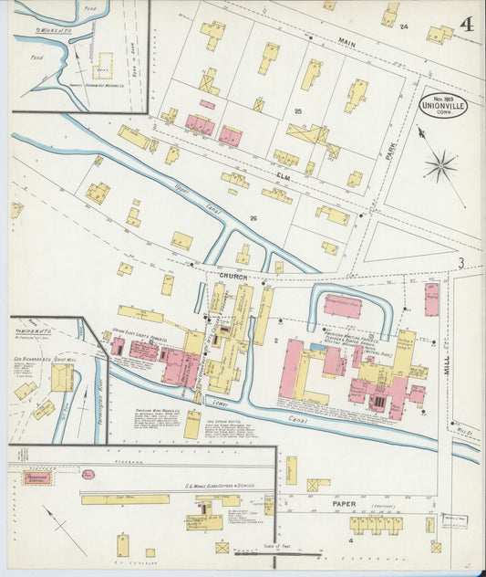Sanborn Fire Insurance Map from Unionville, Hartford County, Connecticut (1903), Sheet #0004 - Historic Sanborn Fire Insurance Map Print, vintage old map wall art, antique decor, genealogy gift, Connecticut Connecticut map
