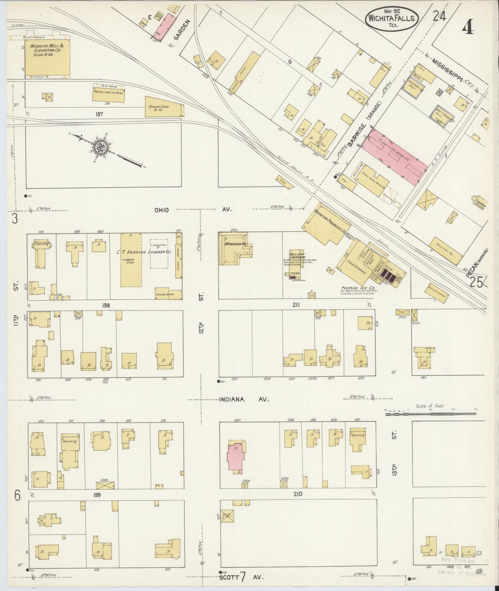 Sanborn Fire Insurance Map from Wichita Falls, Wichita County, Texas (1912), Sheet #0004 - Complete Map Set gallery image, historic Sanborn map, vintage wall art, Texas Texas
