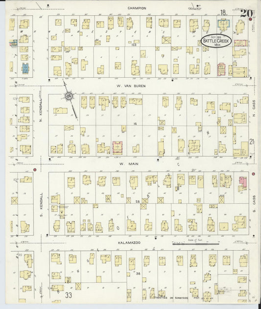 Sanborn Fire Insurance Map from Battle Creek, Calhoun County, Michigan (1913), Sheet #0020 - Historic Sanborn Fire Insurance Map Print, vintage old map wall art, antique decor, genealogy gift, Michigan Michigan map
