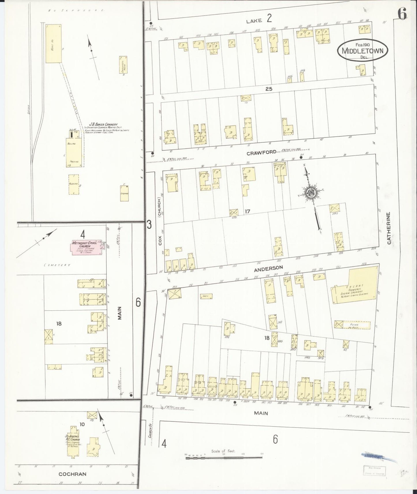 Sanborn Fire Insurance Map from Middletown, New Castle County, Delaware (1910), Sheet #0006 - Complete Map Set gallery image, historic Sanborn map, vintage wall art, Delaware Delaware