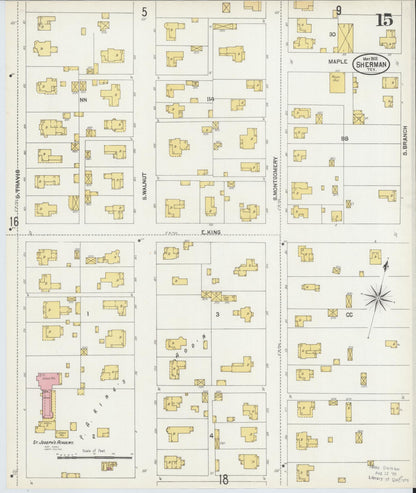 Sanborn Fire Insurance Map from Sherman, Grayson County, Texas (1902), Sheet #0015 - Complete Map Set gallery image, historic Sanborn map, vintage wall art, Texas Texas