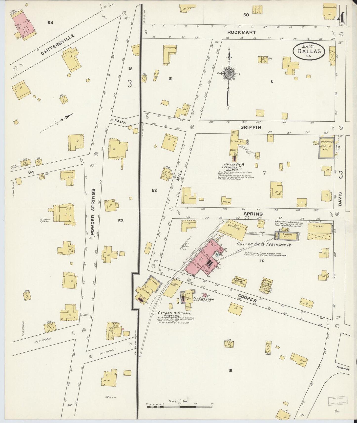 Sanborn Fire Insurance Map from Dallas, Paulding County, Georgia (1911), Sheet #0004 - Complete Map Set gallery image, historic Sanborn map, vintage wall art, Georgia Georgia