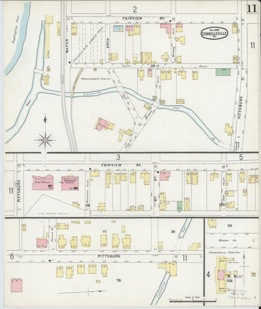 Sanborn Fire Insurance Map from Connellsville, Fayette County, Pennsylvania (1896), Sheet #0011 - Historic Sanborn Fire Insurance Map Print, vintage old map wall art, antique decor, genealogy gift, Pennsylvania Pennsylvania map