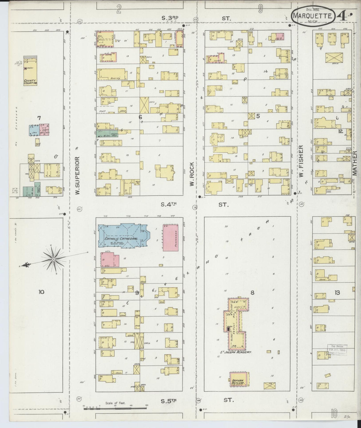 Sanborn Fire Insurance Map from Marquette, Marquette County, Michigan (1892), Sheet #0004 - Historic Sanborn Fire Insurance Map Print, vintage old map wall art, antique decor, genealogy gift, Michigan Michigan map