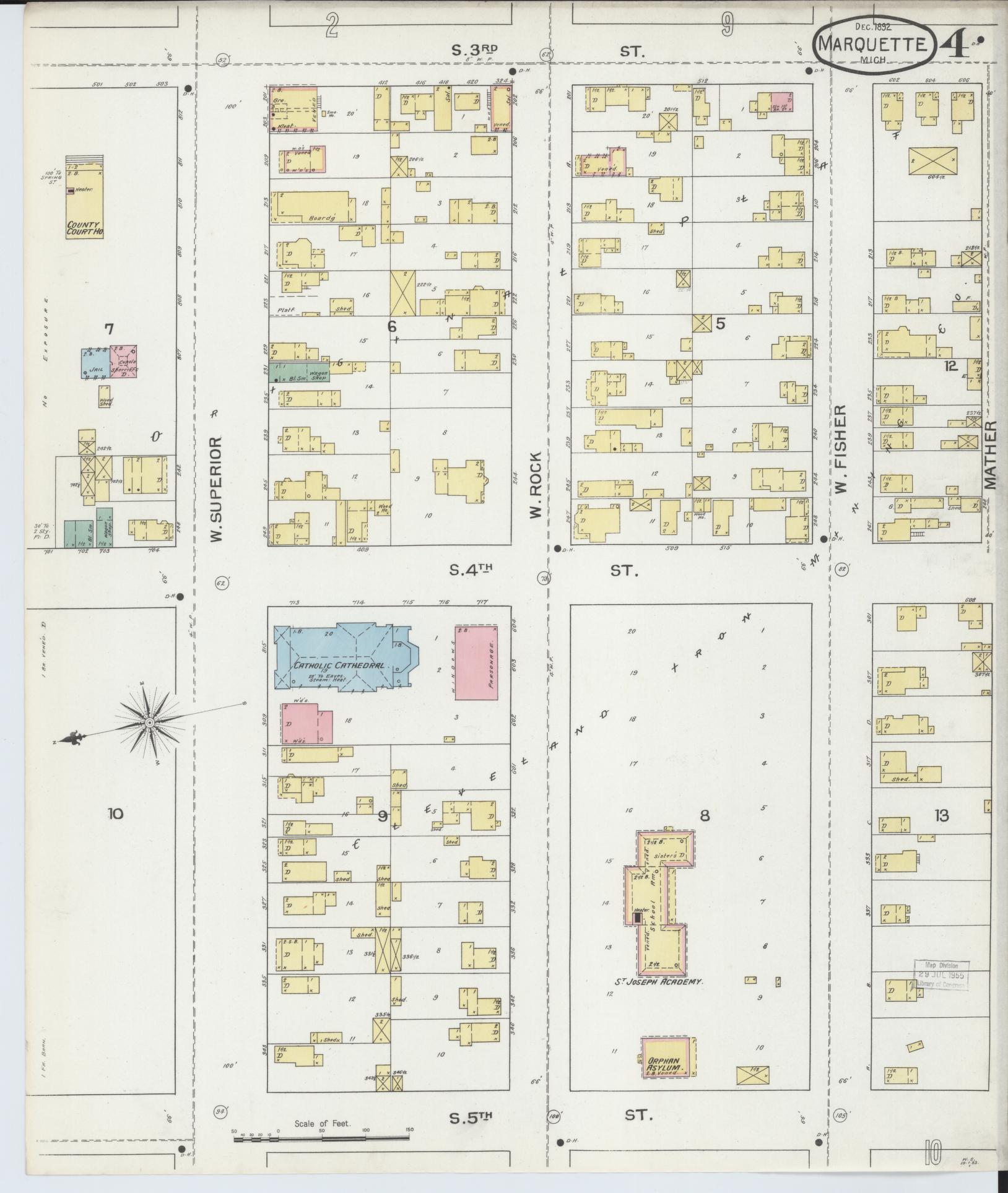 Sanborn Fire Insurance Map from Marquette, Marquette County, Michigan (1892), Sheet #0004 - Historic Sanborn Fire Insurance Map Print, vintage old map wall art, antique decor, genealogy gift, Michigan Michigan map