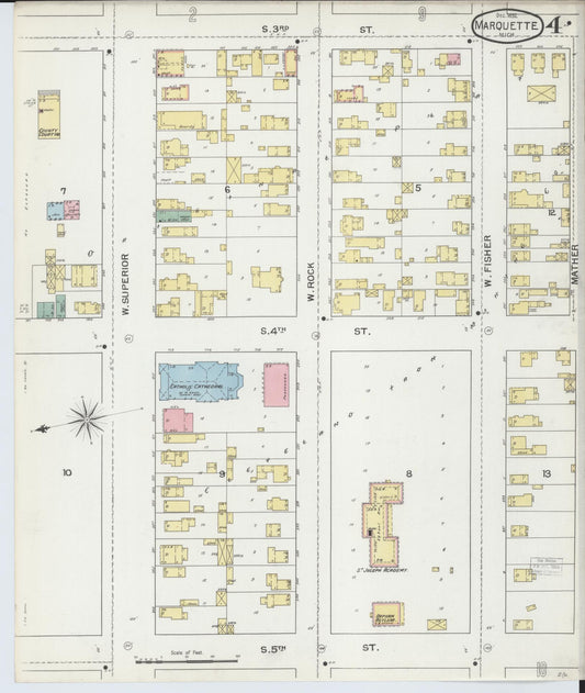 Sanborn Fire Insurance Map from Marquette, Marquette County, Michigan (1892), Sheet #0004 - Historic Sanborn Fire Insurance Map Print, vintage old map wall art, antique decor, genealogy gift, Michigan Michigan map