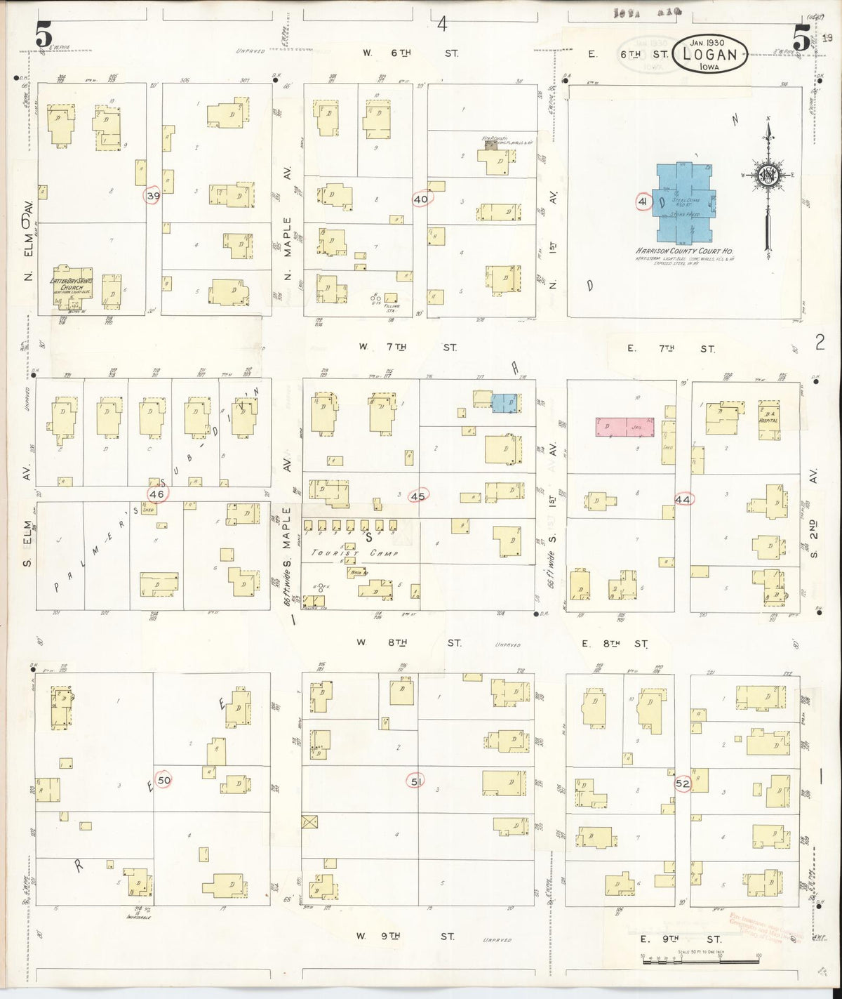 Sanborn Fire Insurance Map from Logan, Harrison County, Iowa (1934), Sheet #0005 - Historic Sanborn Fire Insurance Map Print, vintage old map wall art