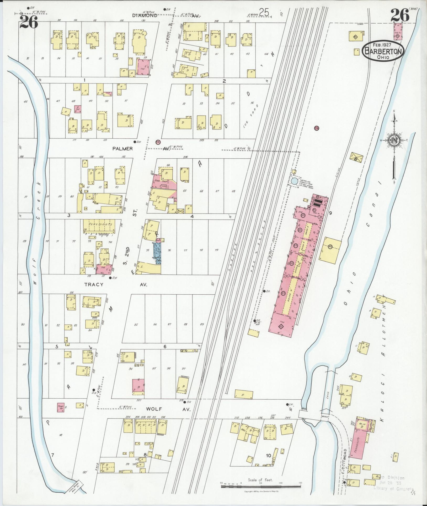 Sanborn Fire Insurance Map from Barberton, Summit County, Ohio (1927), Sheet #0026 - Complete Map Set gallery image, historic Sanborn map, vintage wall art, Ohio Ohio