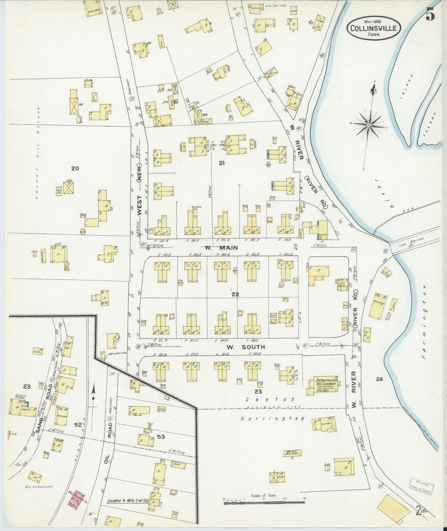 Sanborn Fire Insurance Map from Collinsville, Hartford County, Connecticut (1909), Sheet #0005 - Complete Map Set gallery image, historic Sanborn map, vintage wall art, Connecticut Connecticut