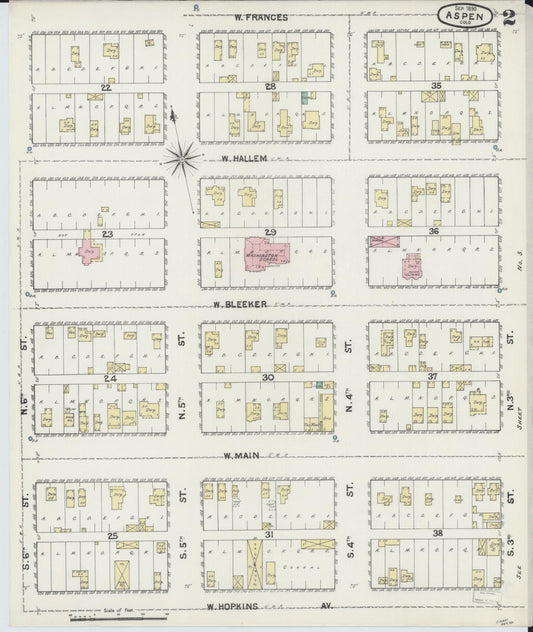 Sanborn Fire Insurance Map from Aspen, Pitkin County, Colorado (1890), Sheet #0002 - Historic Sanborn Fire Insurance Map Print, vintage old map wall art, antique decor, genealogy gift, Colorado Colorado map