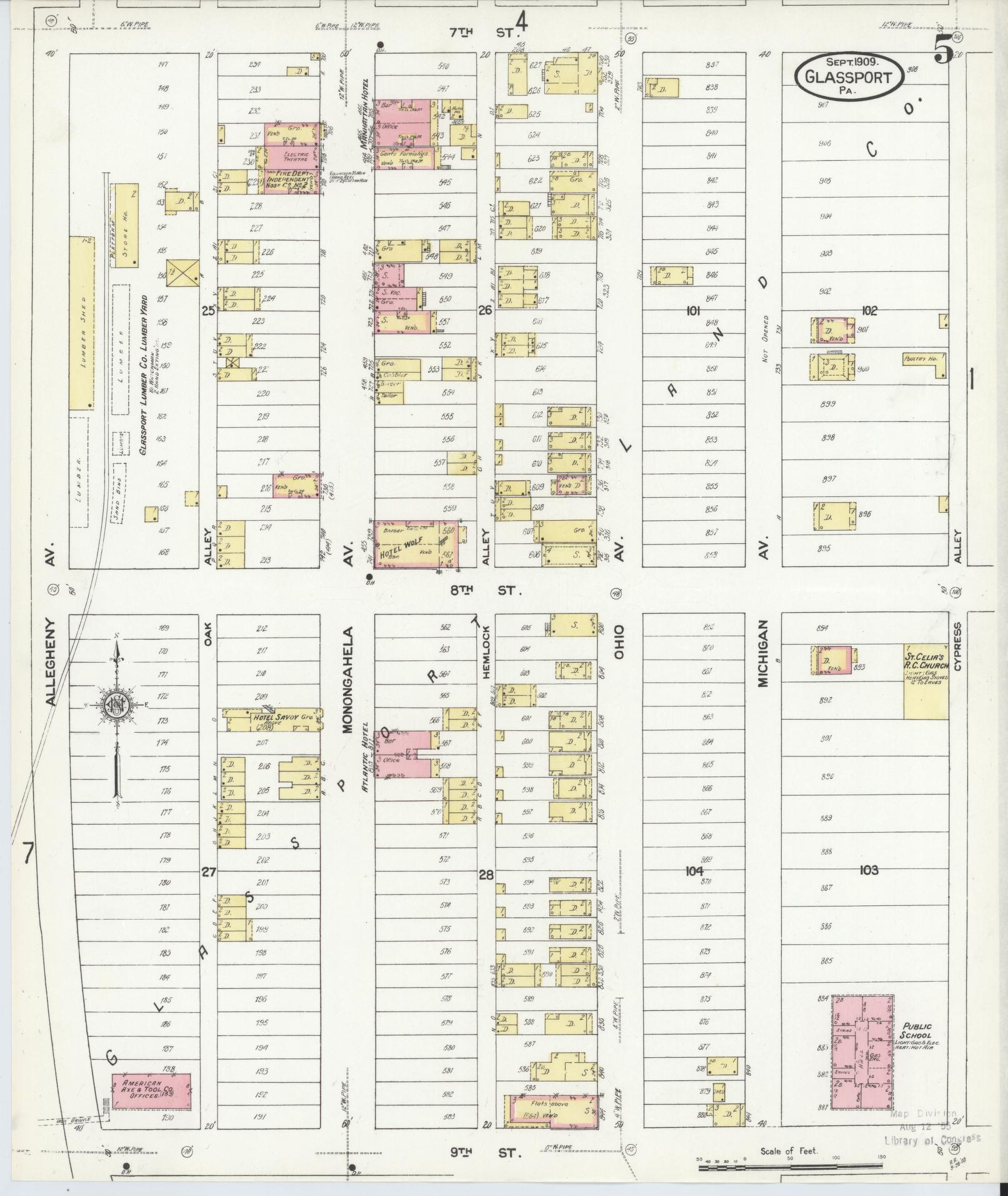 Sanborn Fire Insurance Map from Glassport, Allegheny County, Pennsylvania (1909), Sheet #0005 - Historic Sanborn Fire Insurance Map Print, vintage old map wall art, antique decor, genealogy gift, Pennsylvania Pennsylvania map