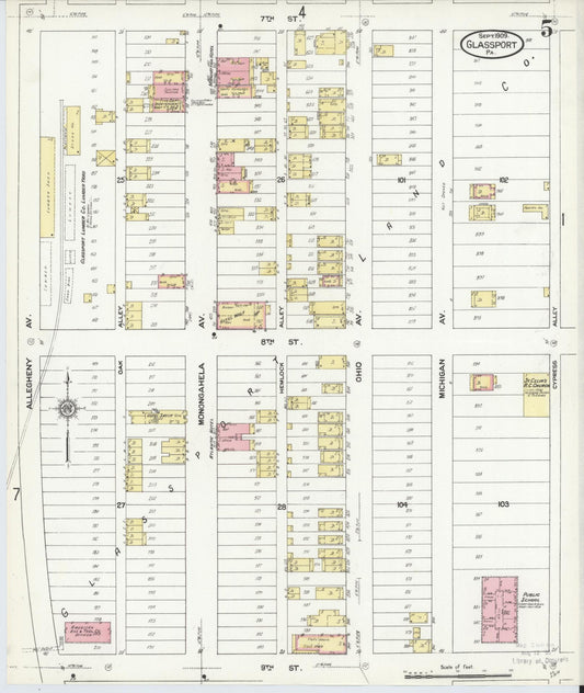Sanborn Fire Insurance Map from Glassport, Allegheny County, Pennsylvania (1909), Sheet #0005 - Historic Sanborn Fire Insurance Map Print, vintage old map wall art, antique decor, genealogy gift, Pennsylvania Pennsylvania map