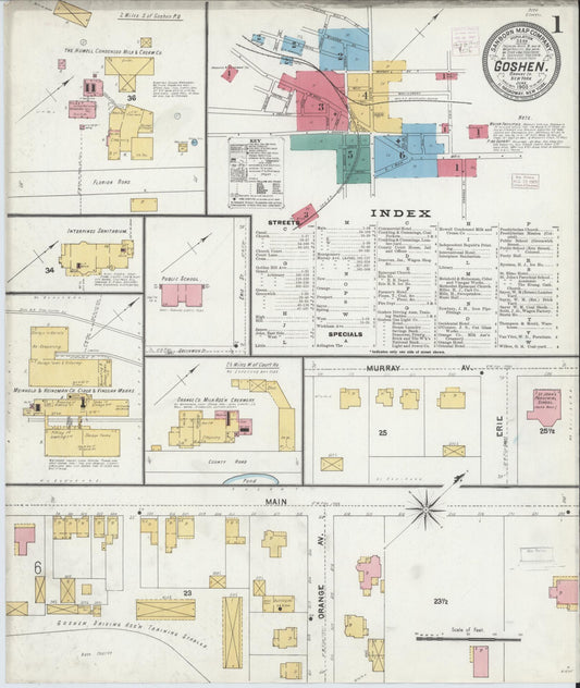 Sanborn Fire Insurance Map from Goshen, Orange County, New York (1905), Sheet #0001 - Historic Sanborn Fire Insurance Map Print, vintage old map wall art, antique decor, genealogy gift, New York New York map