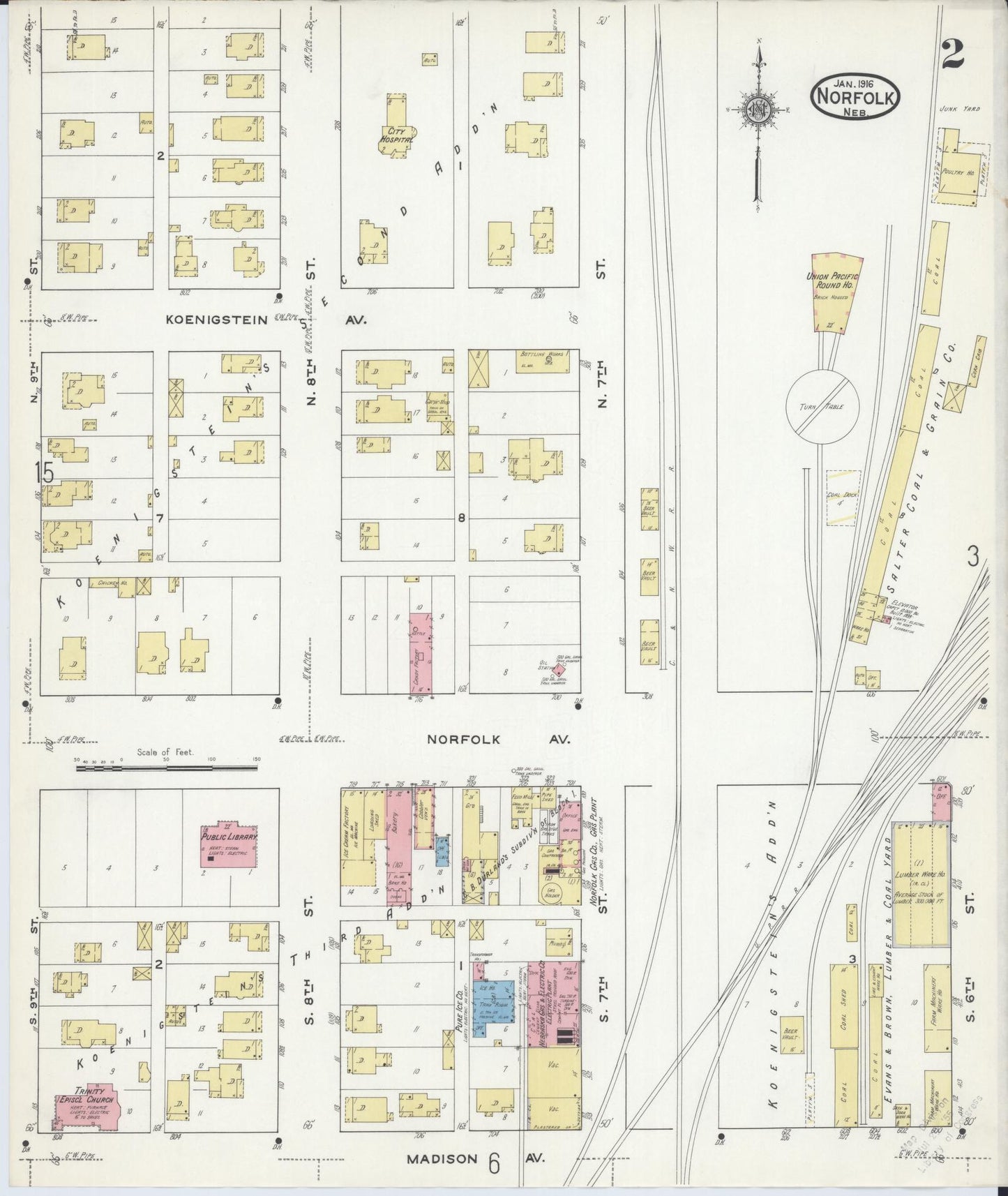Sanborn Fire Insurance Map from Norfolk, Madison County, Nebraska (1916), Sheet #0002 - Complete Map Set gallery image, historic Sanborn map, vintage wall art, Nebraska Nebraska