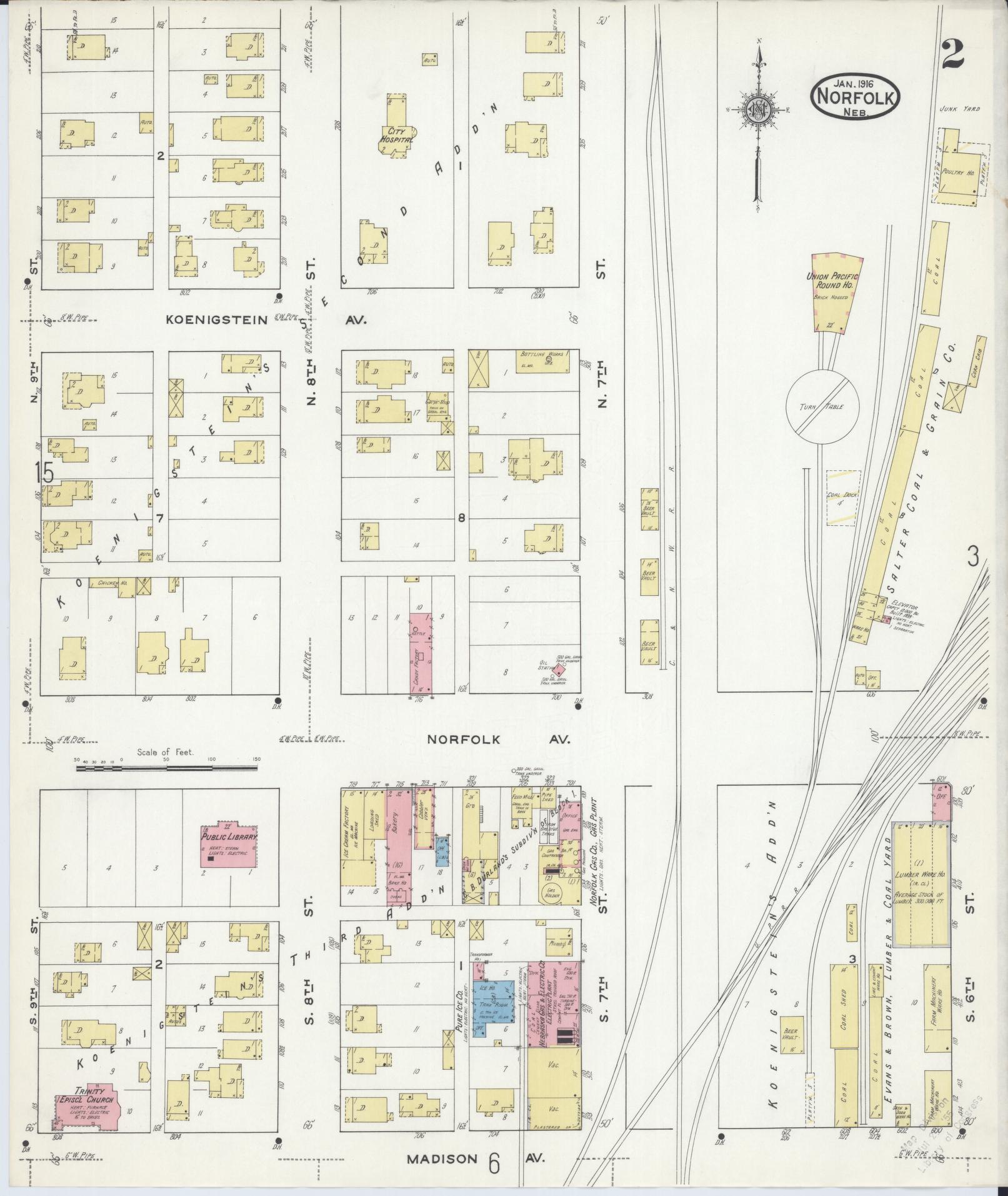 Sanborn Fire Insurance Map from Norfolk, Madison County, Nebraska (1916), Sheet #0002 - Complete Map Set gallery image, historic Sanborn map, vintage wall art, Nebraska Nebraska