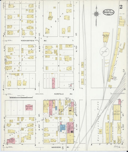 Sanborn Fire Insurance Map from Norfolk, Madison County, Nebraska (1916), Sheet #0002 - Complete Map Set gallery image, historic Sanborn map, vintage wall art, Nebraska Nebraska
