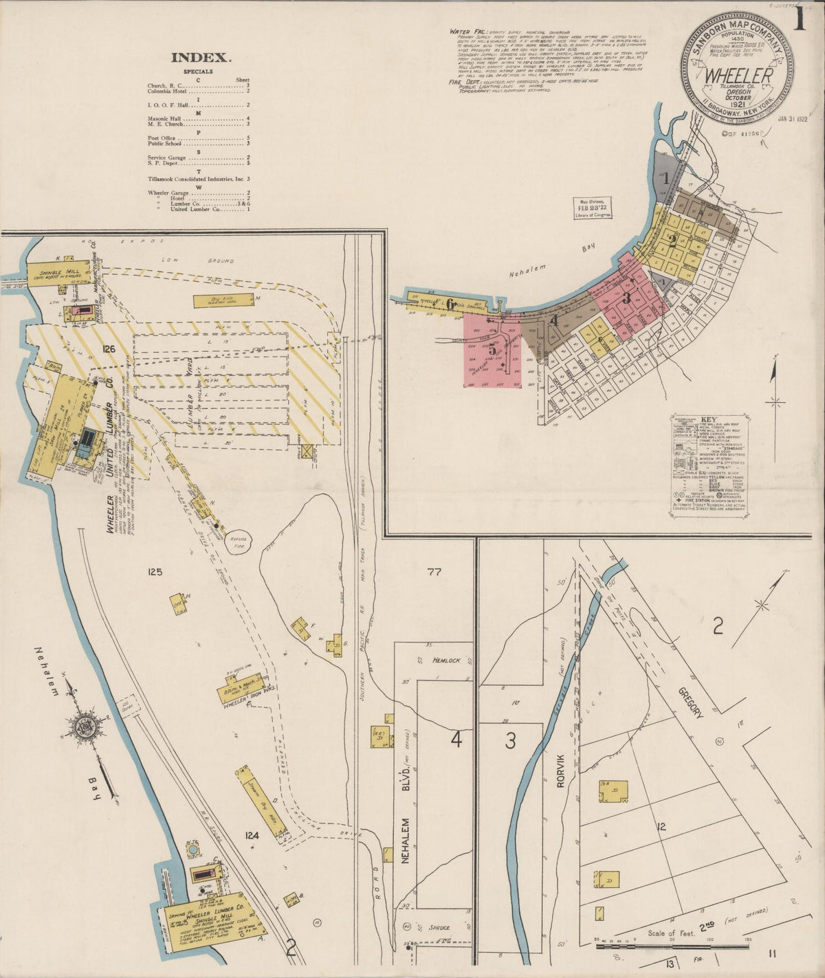 Sanborn Fire Insurance Map from Wheeler, Tillamook County, Oregon (1921), Sheet #0001 - Historic Sanborn Fire Insurance Map Print, vintage old map wall art, antique decor, genealogy gift, Oregon Oregon map