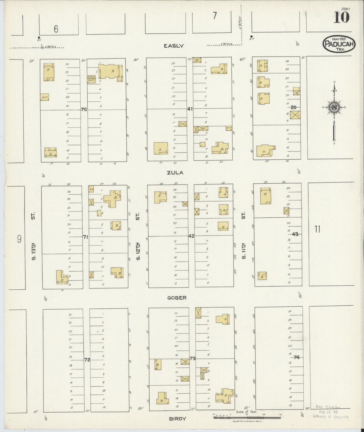 Sanborn Fire Insurance Map from Paducah, Cottle County, Texas (1921), Sheet #0010 - Historic Sanborn Fire Insurance Map Print, vintage old map wall art, antique decor, genealogy gift, Texas Texas map