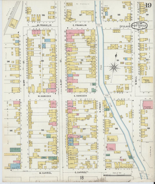 Sanborn Fire Insurance Map from Pottsville, Schuylkill County, Pennsylvania (1895), Sheet #0019 - Historic Sanborn Fire Insurance Map Print, vintage old map wall art, antique decor, genealogy gift, Pennsylvania Pennsylvania map