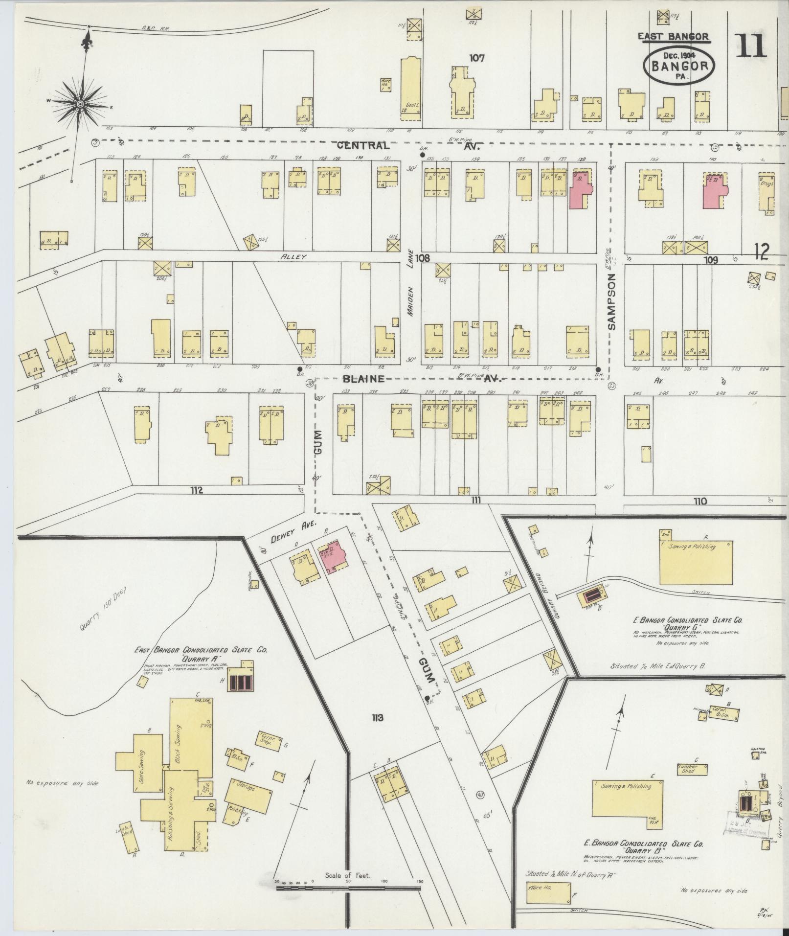 Sanborn Fire Insurance Map from Bangor, Northampton County, Pennsylvania (1904), Sheet #0011 - Historic Sanborn Fire Insurance Map Print, vintage old map wall art, antique decor, genealogy gift, Pennsylvania Pennsylvania map