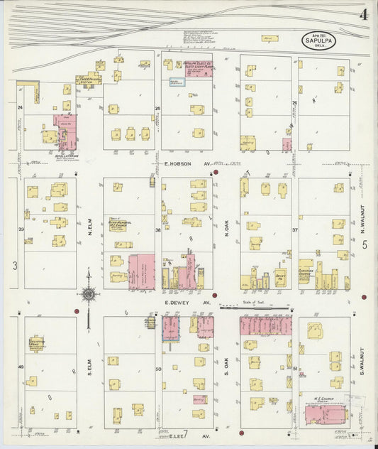 Sanborn Fire Insurance Map from Sapulpa, Creek County, Oklahoma (1911), Sheet #0004 - Historic Sanborn Fire Insurance Map Print, vintage old map wall art, antique decor, genealogy gift, Oklahoma Oklahoma map