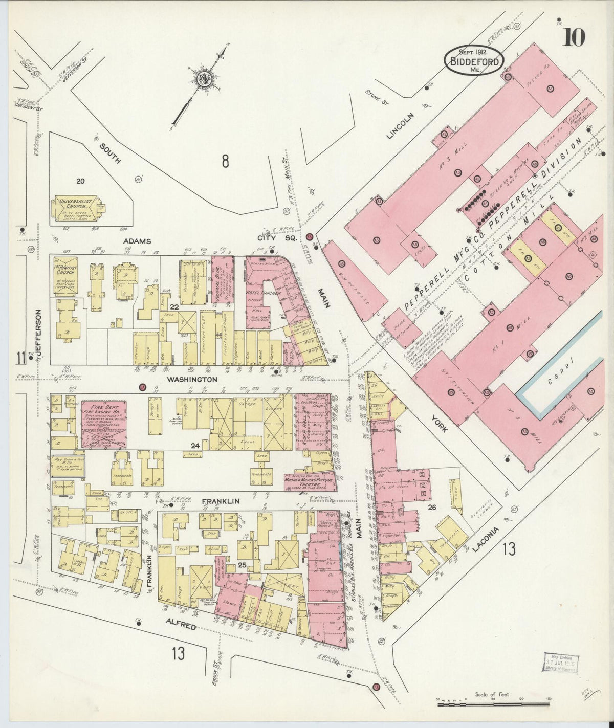 Sanborn Fire Insurance Map from Biddeford, York County, Maine (1912), Sheet #0010 - Complete Map Set gallery image, historic Sanborn map, vintage wall art, Maine Maine
