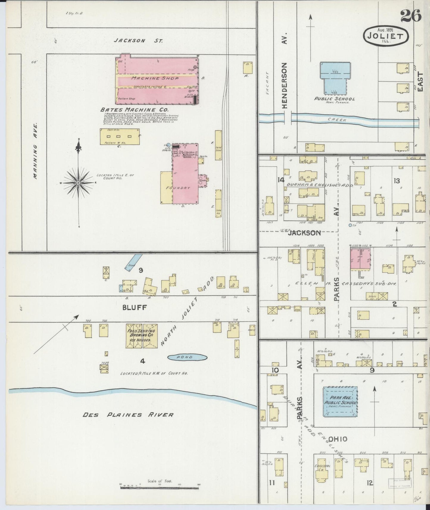 Sanborn Fire Insurance Map from Joliet, Will County, Illinois (1891), Sheet #0026 - Complete Map Set gallery image, historic Sanborn map, vintage wall art, Illinois Illinois