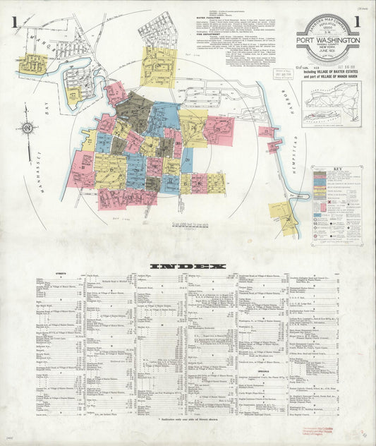 Sanborn Fire Insurance Map from Port Washington, Nassau County, New York (1931), Sheet #0001 - Historic Sanborn Fire Insurance Map Print, vintage old map wall art, antique decor, genealogy gift, New York New York map