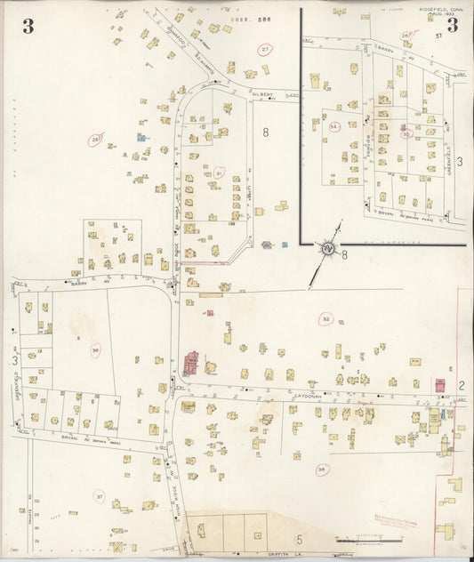 Sanborn Fire Insurance Map from Ridgefield, Fairfield County, Connecticut (1940), Sheet #0003 - Historic Sanborn Fire Insurance Map Print, vintage old map wall art, antique decor, genealogy gift, Connecticut Connecticut map