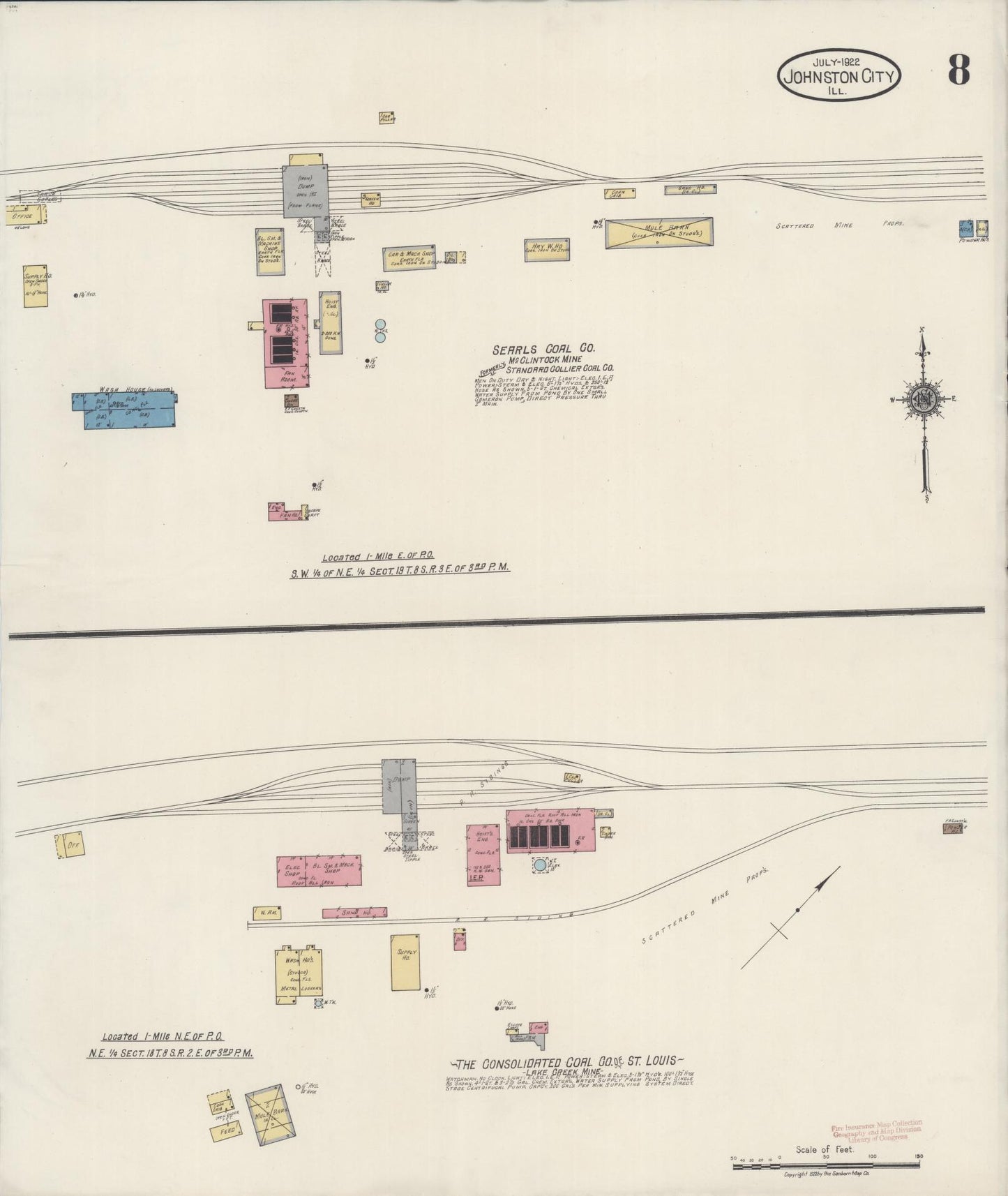 Sanborn Fire Insurance Map from Johnston City, Williamson County, Illinois (1922), Sheet #0008 - Historic Sanborn Fire Insurance Map Print, vintage old map wall art, antique decor, genealogy gift, Illinois Illinois map