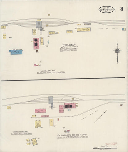 Sanborn Fire Insurance Map from Johnston City, Williamson County, Illinois (1922), Sheet #0008 - Historic Sanborn Fire Insurance Map Print, vintage old map wall art, antique decor, genealogy gift, Illinois Illinois map