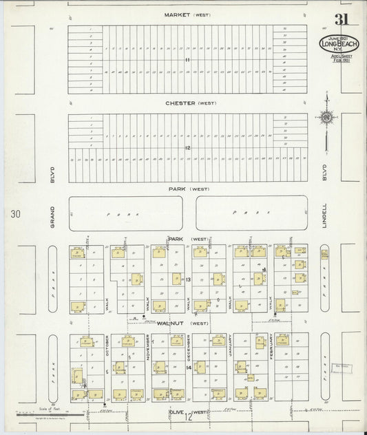 Sanborn Fire Insurance Map from Long Beach, Nassau County, New York (1914), Sheet #0031 - Historic Sanborn Fire Insurance Map Print, vintage old map wall art, antique decor, genealogy gift, New York New York map