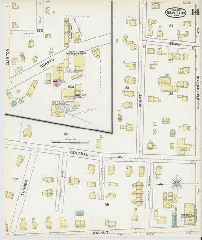 Sanborn Fire Insurance Map from Newton, Middlesex County, Massachusetts (1892), Sheet #0014 - Historic Sanborn Fire Insurance Map Print, vintage old map wall art, antique decor, genealogy gift, Massachusetts Massachusetts map