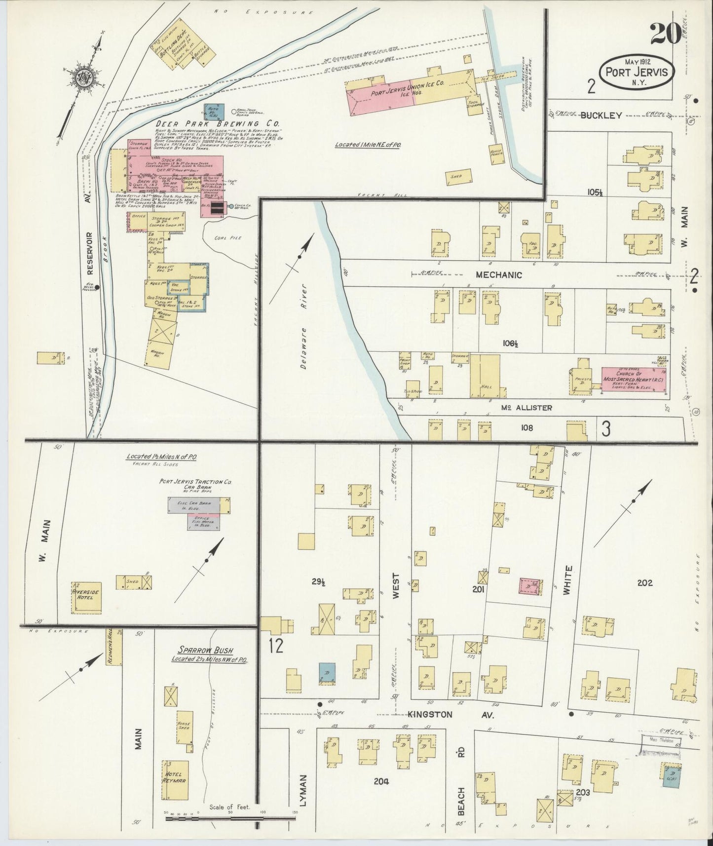 Sanborn Fire Insurance Map from Port Jervis, Orange County, New York (1912), Sheet #0020 - Complete Map Set gallery image, historic Sanborn map, vintage wall art, New York New York