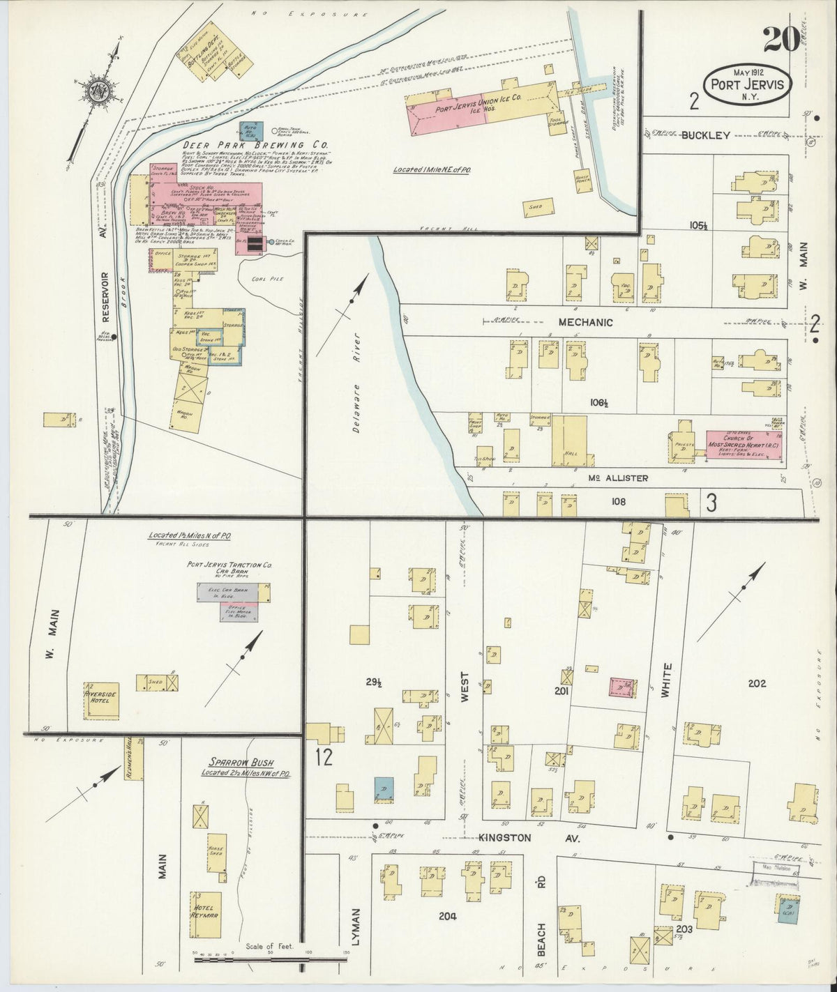 Sanborn Fire Insurance Map from Port Jervis, Orange County, New York (1912), Sheet #0020 - Complete Map Set gallery image, historic Sanborn map, vintage wall art, New York New York