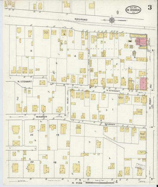 Sanborn Fire Insurance Map from De Ridder, Beauregard Parish, Louisiana (1916), Sheet #0003 - Historic Sanborn Fire Insurance Map Print, vintage old map wall art, antique decor, genealogy gift, Louisiana Louisiana map