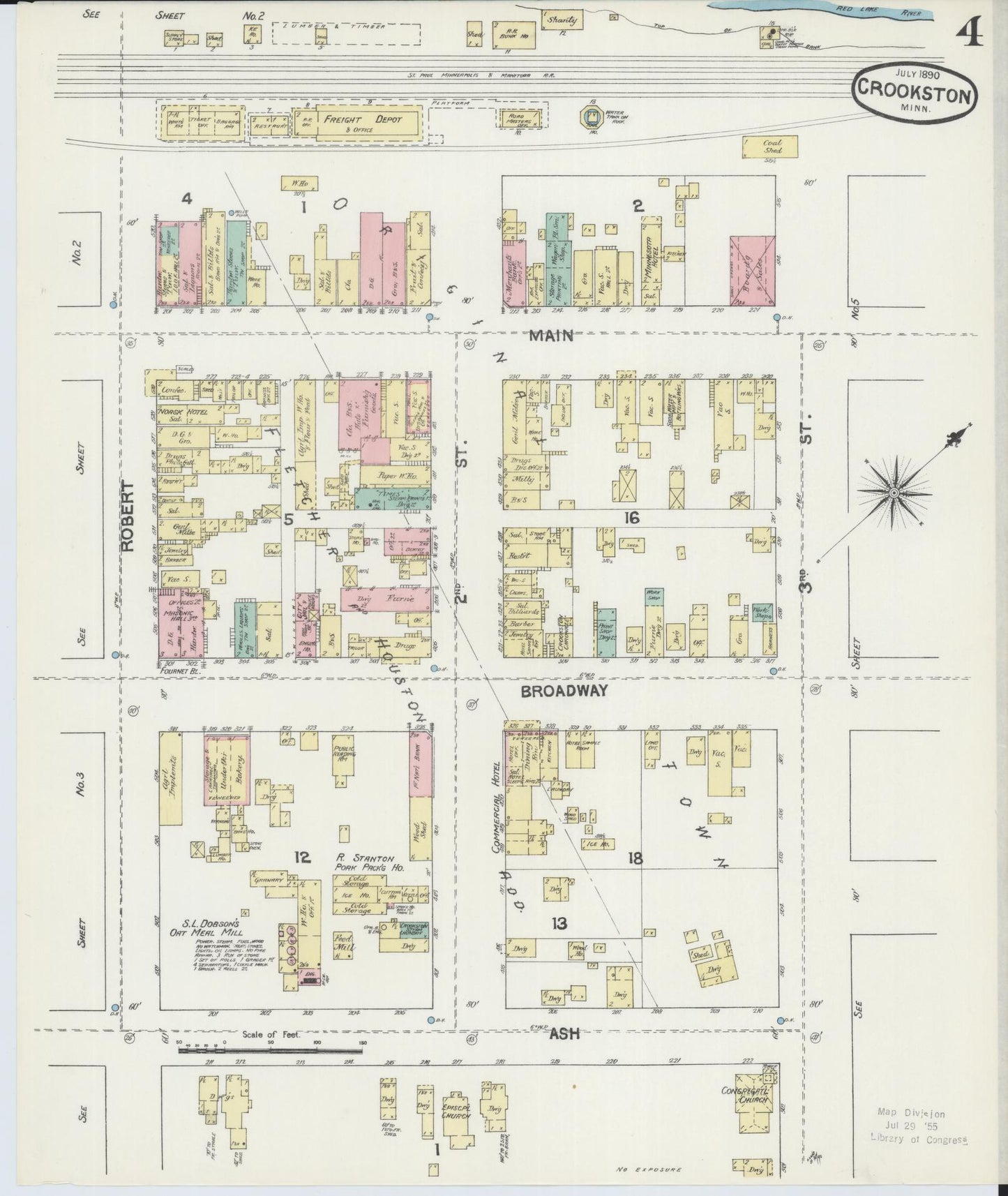 Sanborn Fire Insurance Map from Crookston, Polk County, Minnesota (1890), Sheet #0004 - Historic Sanborn Fire Insurance Map Print, vintage old map wall art, antique decor, genealogy gift, Minnesota Minnesota map